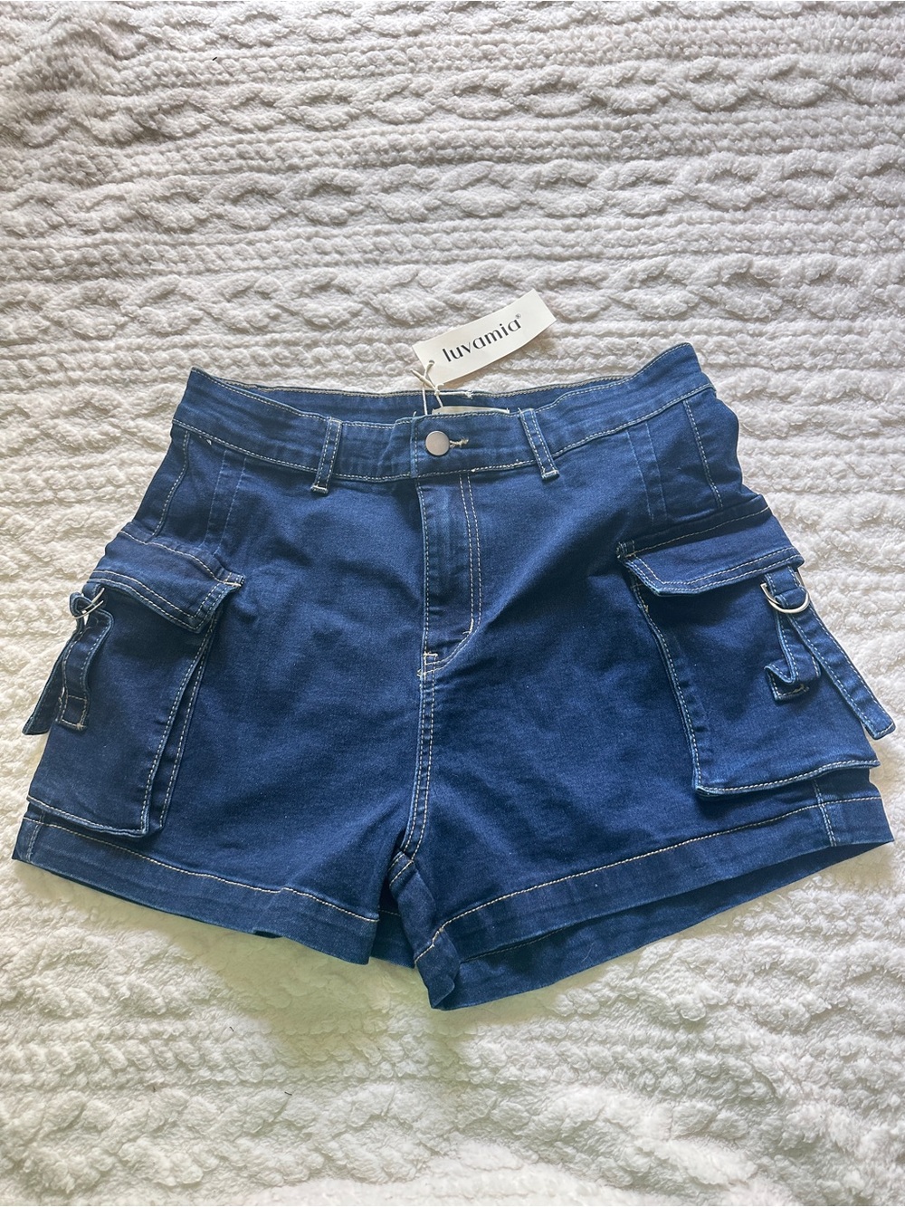 Blue Cargo Denim Shorts for Women